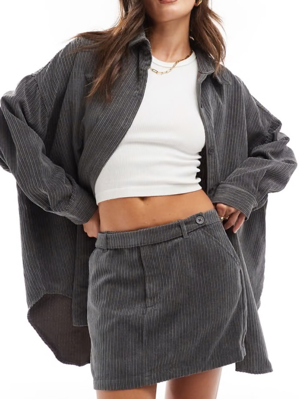 ASOS DESIGN Gray Corduroy Oversized Shirt or Shacket | M